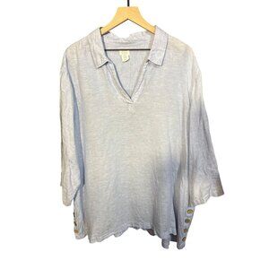 Sigrid Olsen Light Blue Linen 3X Blouse With Button Side Details